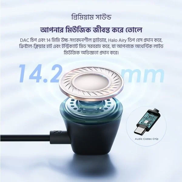 Halo Airy Type-C Half In-ear Wired Headphones price in Bangladesh