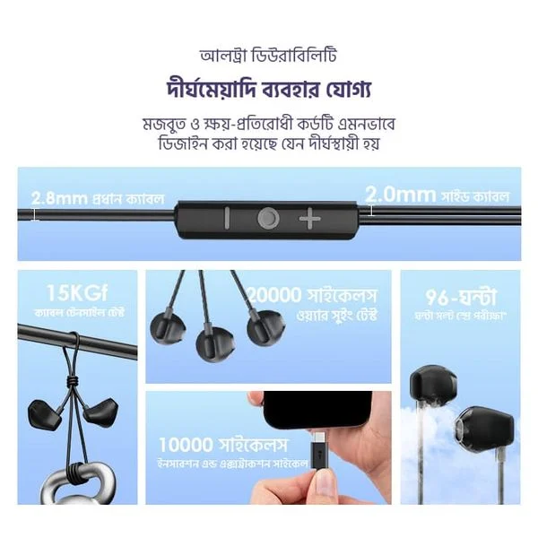 Halo Airy Type-C Half In-ear Wired Headphones price in Bangladesh